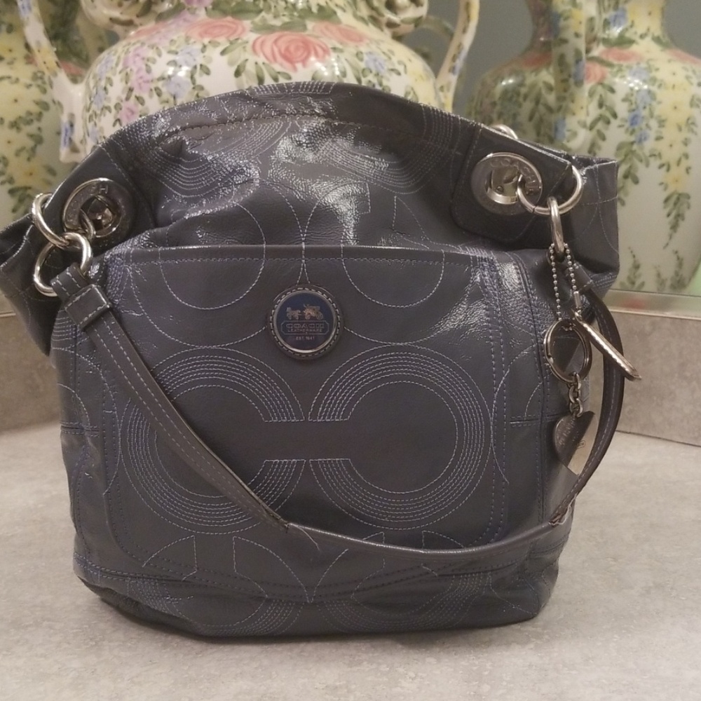 Patent leather light blue coach bucket bag